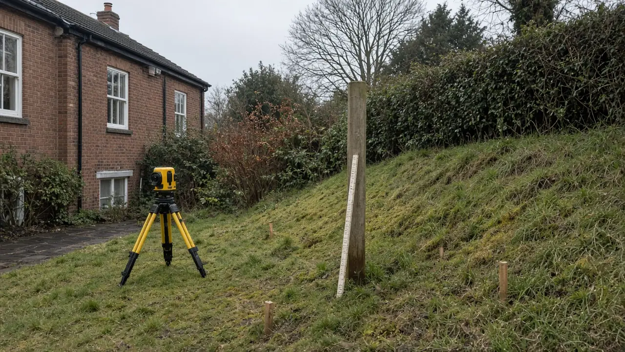 Example image: laser level on a tripod in a sloping garden