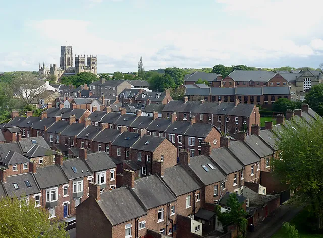Durham Cathedral over the rooftops from the west of the city