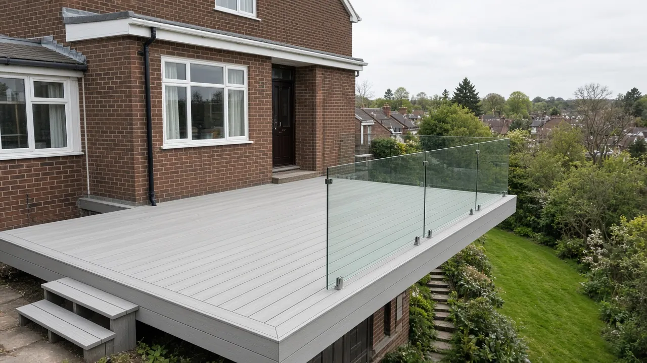 Example image: newly rebuilt deck level on a sloping garden